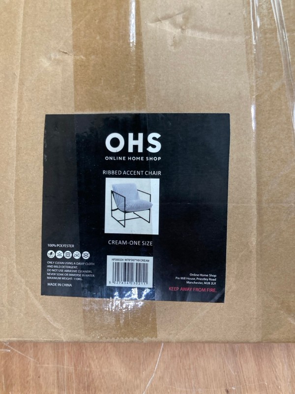 Lot 35  
            Nottingham SR8 - Delivery Or Collection 

                
OHS RIBBED ACCENT CHAIR CREAM