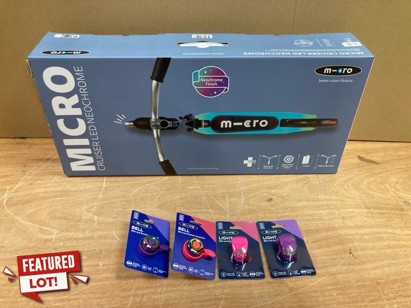 Lot 62  
            Nottingham SR8 - Delivery Or Collection 

                
MICRO CRUISER LED NEOCHROME SCOOTER FOR KIDS