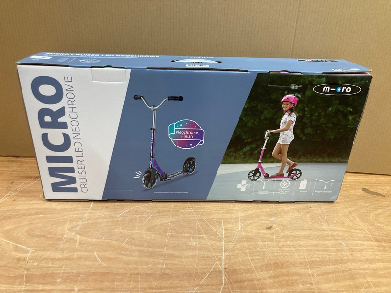 Lot 62  
            Nottingham SR8 - Delivery Or Collection 

                
MICRO CRUISER LED NEOCHROME SCOOTER FOR KIDS