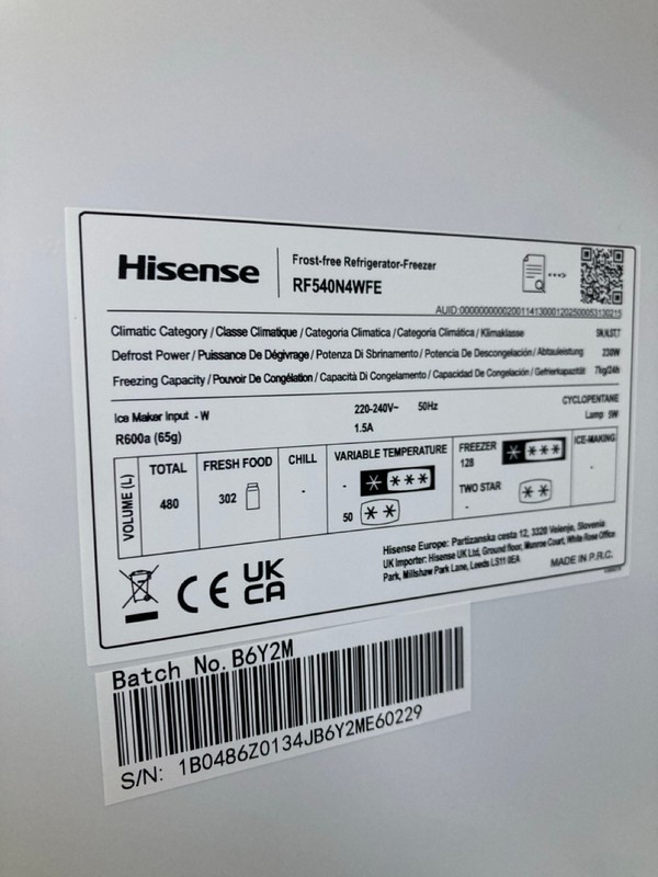Lot 6  
            Nottingham SR8 - Delivery Or Collection 

                
HISENSE FRIDGE FREEZER. MODEL: RF540N4WFE. ORIGINAL RRP: £899 - Image 3