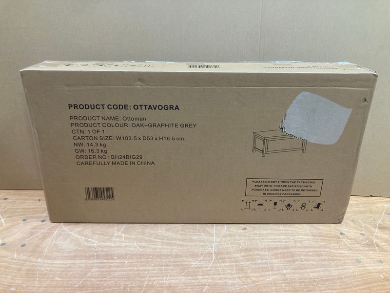 Lot 81  
            Nottingham SR8 - Delivery Or Collection 

                
OTTOMAN IN OAK + GRAPHITE GREY