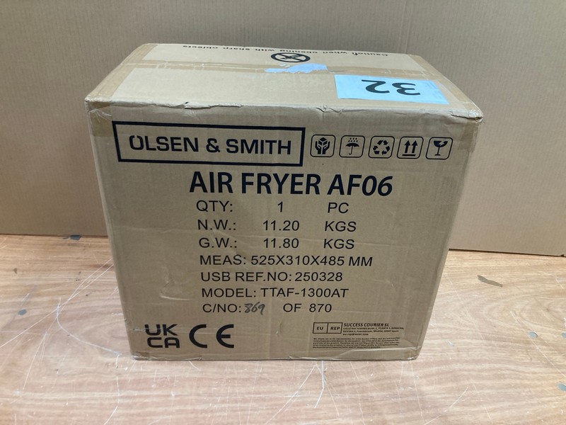 Lot 88  
            Nottingham SR8 - Delivery Or Collection 

                
OLSEN AND SMITH AIR FRYER