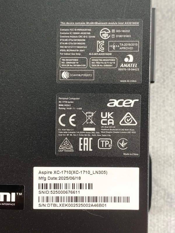 Lot 257  
            Nottingham Prem - Delivery Only 

                
ACER ASPIRE XC DESKTOP (WITH BOX,WITH POWER SUPPLY)