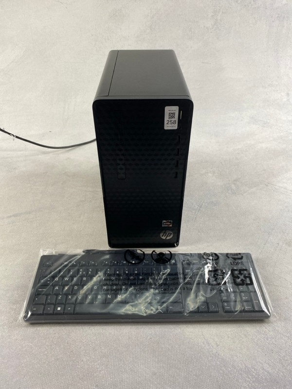 Lot 258  
            Nottingham Prem - Delivery Only 

                
HP M01-F3011NA 256GB PC. (WITH BOX KEYBOARD & MOUSE). AMD RYZEN 5 5600G, 8GB RAM,...