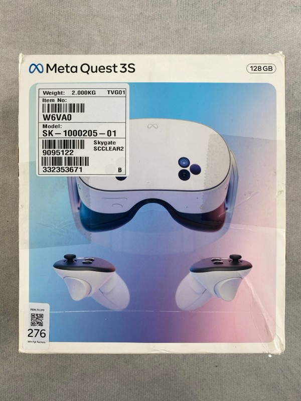 Lot 276  
            Nottingham Prem - Delivery Only 

                
META QUEST 3S (128GB) MIXED REALITY HEADSET. (WITH BOX & ACCESSORIES)  [JPTN48694]