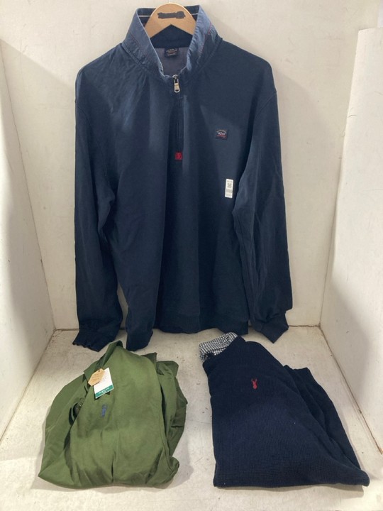 Lot 1010  
            Marchington SR15 - Parcel Delivery Only 

                
3 ITEMS OF MENS CLOTHING TO INCLUDE PAUL AND SHARK YACHTING LONG SLEEVE TOP IN NA...