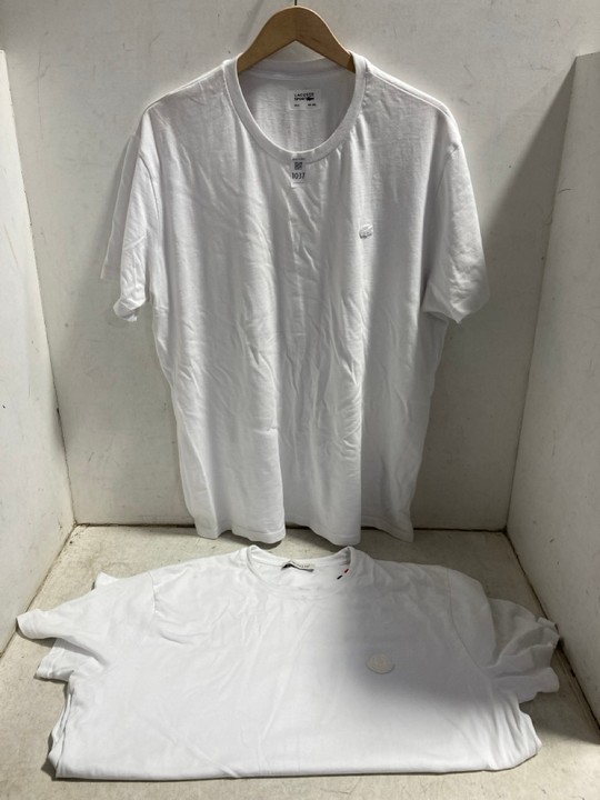 Lot 1037  
            Marchington SR15 - Parcel Delivery Only 

                
MONCLER T-SHIRT IN WHITE SIZE: 3XL TO INCLUDE LACOSTE SPORT T-SHIRT IN WHITE SIZE...