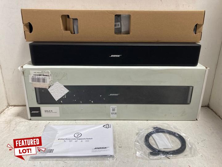 Lot 1058  
            Marchington SR15 - Parcel Delivery Only 

                
BOSE SOLO 5 TV SOUND SYSTEM IN BLACK - ORIGINAL RRP £129: LOCATION - BR2