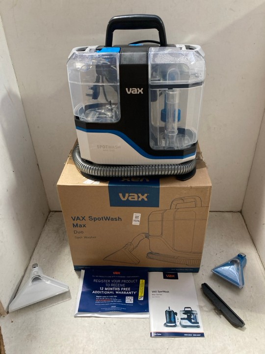 Lot 1076  
            Marchington SR15 - Parcel Delivery Only 

                
VAX SPOTWASH MAX DUO SPOT WASHER: LOCATION - BR4