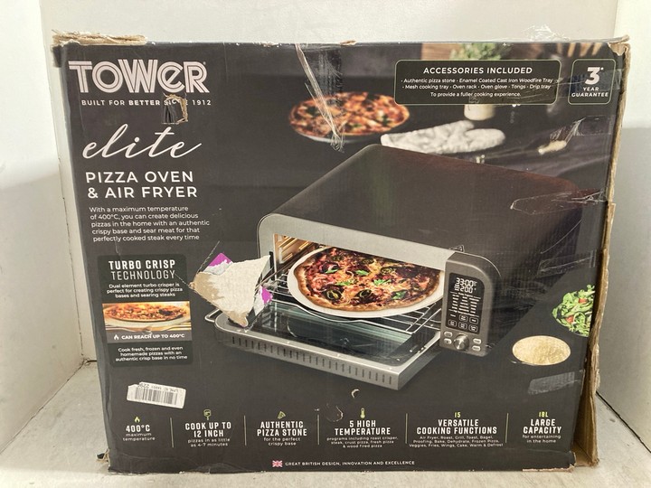 Lot 1138  
            Marchington SR15 - Parcel Delivery Only 

                
TOWER ELITE PIZZA OVEN & AIR FRYER: LOCATION - BR7