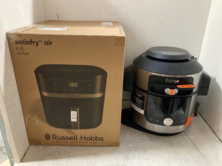 Lot 1147  
            Marchington SR15 - Parcel Delivery Only 

                
RUSSELL HOBBS 8.3L AIR FRYER TO INCLUDE NINJA MULTI PRESSURE COOKER IN STAINLESS ...