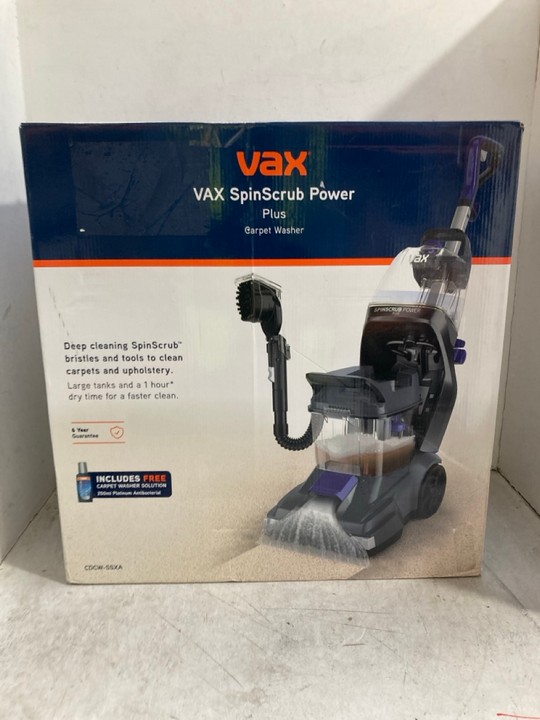 Lot 1162  
            Marchington SR15 - Parcel Delivery Only 

                
VAX SPINSCRUB POWER PLUS CARPET CLEANER - ORIGINAL RRP £249: LOCATION - BR9