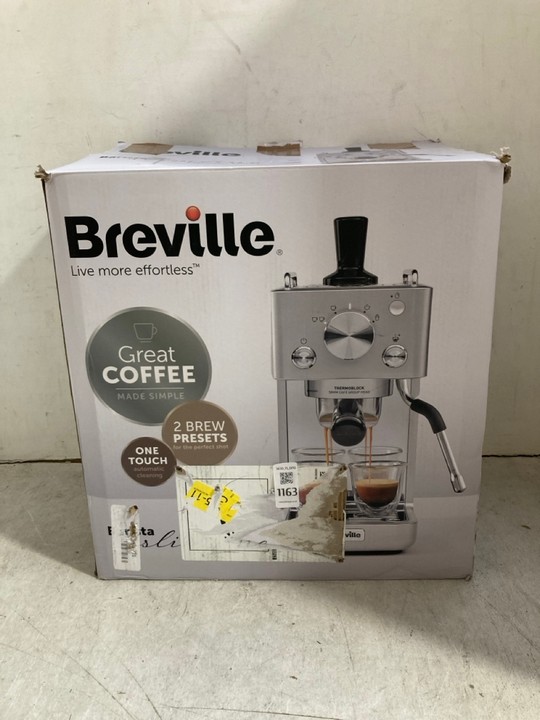 Lot 1163  
            Marchington SR15 - Parcel Delivery Only 

                
BREVILLE BARISTA SLIMLINE ESPRESSO MAKER - ORIGINAL RRP £169: LOCATION - BR9