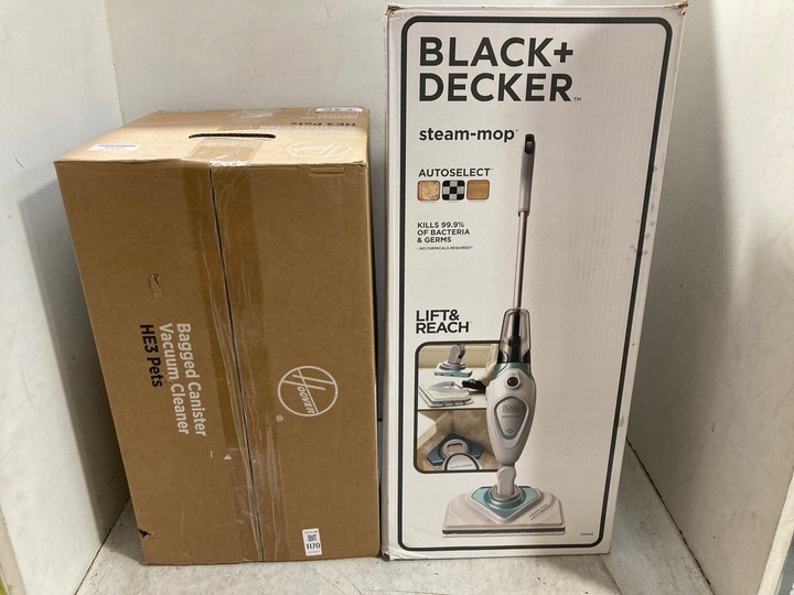 Lot 1170  
            Marchington SR15 - Parcel Delivery Only 

                
BLACK+DECKER STEAM MOP TO INCLUDE HOOVER BAGGED VACUUM CLEANER HE3 PETS - ORIGINA...