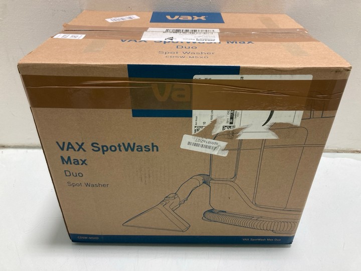 Lot 1221  
            Marchington SR15 - Parcel Delivery Only 

                
VAX SPOT WASH MAX DUO SPOT WASHER MODEL: CDSW-MSXD ORIGINAL RRP: £220: LOCATION -...