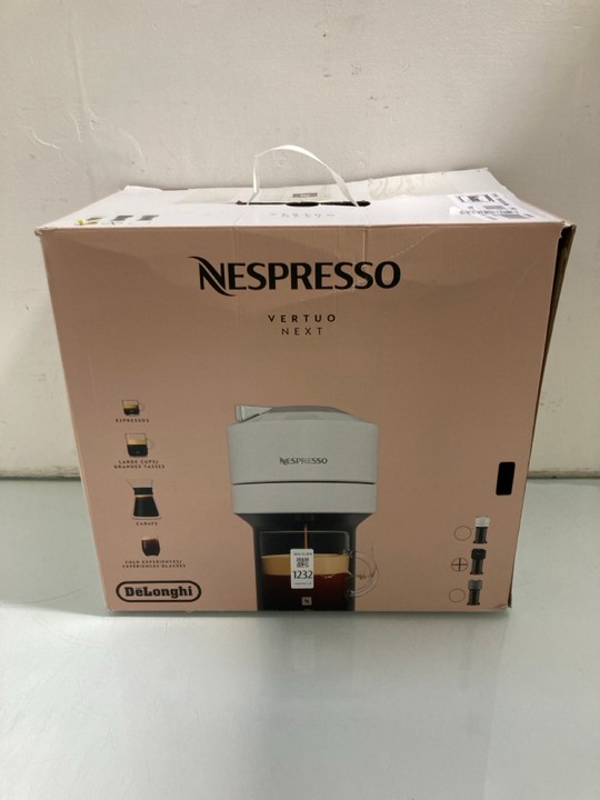 Lot 1232  
            Marchington SR15 - Parcel Delivery Only 

                
DELONGHI NESPRESSO VERTUO NEXT COFFEE MACHINE MODEL: 11719 ORIGINAL RRP: £199: LO...