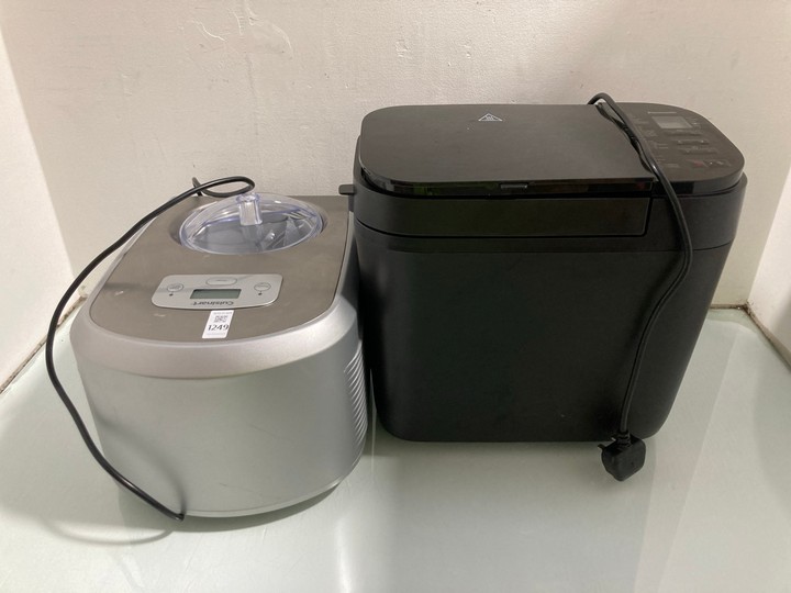 Lot 1249  
            Marchington SR15 - Parcel Delivery Only 

                
CUISINART ICE CREAM & GELATO MAKER TO INCLUDE PANASONIC BREAD MAKER IN BLACK: LOC...