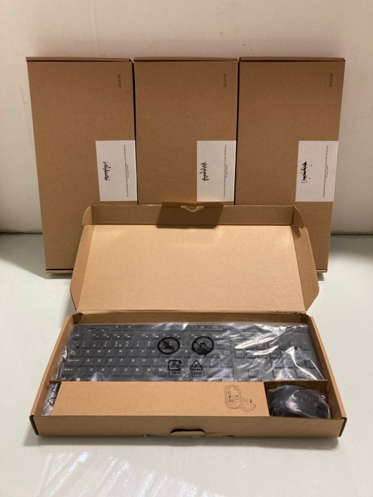 Lot 1255  
            Marchington SR15 - Parcel Delivery Only 

                
4 X FULL SIZED WIRELESS KEYBOARD & MOUSE COMBO: LOCATION - BR14