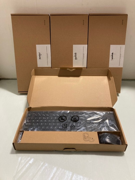 Lot 1265  
            Marchington SR15 - Parcel Delivery Only 

                
4 X FULL SIZED WIRELESS KEYBOARD & MOUSE COMBO: LOCATION - BR15