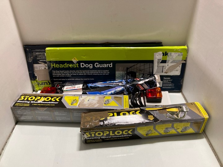 Lot 1279  
            Marchington SR15 - Parcel Delivery Only 

                
QTY OF ASSORTED VEHICLE ITEMS TO INCLUDE STOPLOCK STEERING WHEEL IMMOBILISER: LOC...