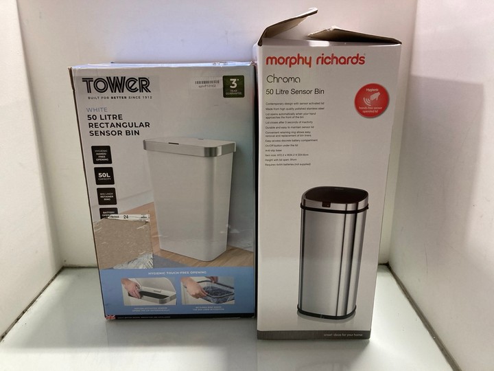 Lot 1287  
            Marchington SR15 - Parcel Delivery Only 

                
TOWER 50 LITRE SENSOR BIN IN WHITE TO INCLUDE MORPHY RICHARDS 50 LITRE SENSOR BIN...