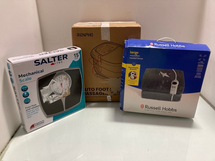 Lot 1291  
            Marchington SR15 - Parcel Delivery Only 

                
3 X ASSORTED ITEMS TO INCLUDE RUSSELL HOBBS MICROFLEECE HEATED THROW LARGE: LOCAT...