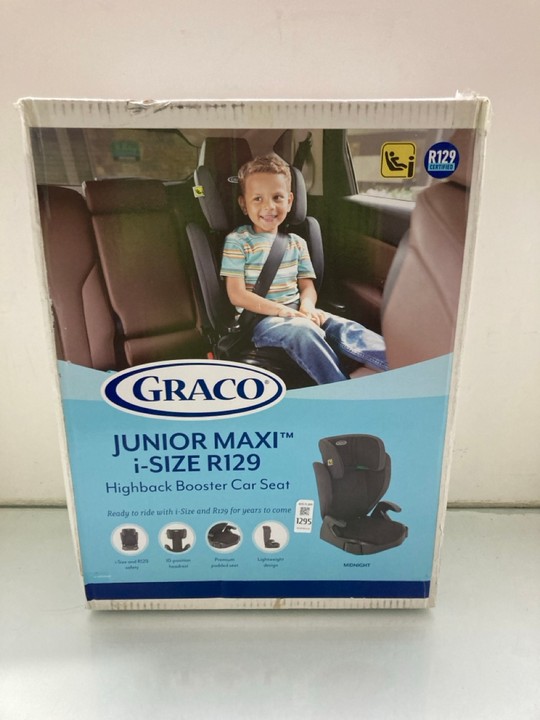 Lot 1295  
            Marchington SR15 - Parcel Delivery Only 

                
GRACO JUNIOR MAXI I-SIZE R129 HIGHBACK BOOSTER CHILD CAR SEAT IN MIDNIGHT: LOCATI...