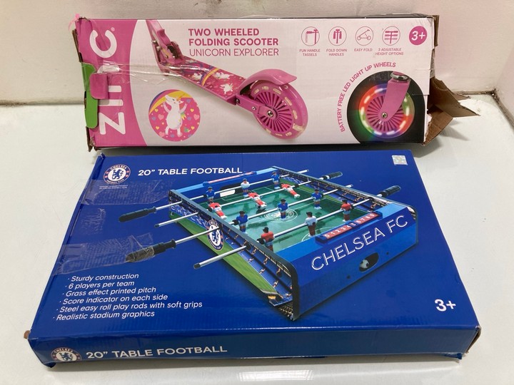 Lot 1311  
            Marchington SR15 - Parcel Delivery Only 

                
CHELSEA 20" FOOTBALL TABLE TO INCLUDE ZINC TWO WHEELED FOLDING SCOOTER: LOCATION ...