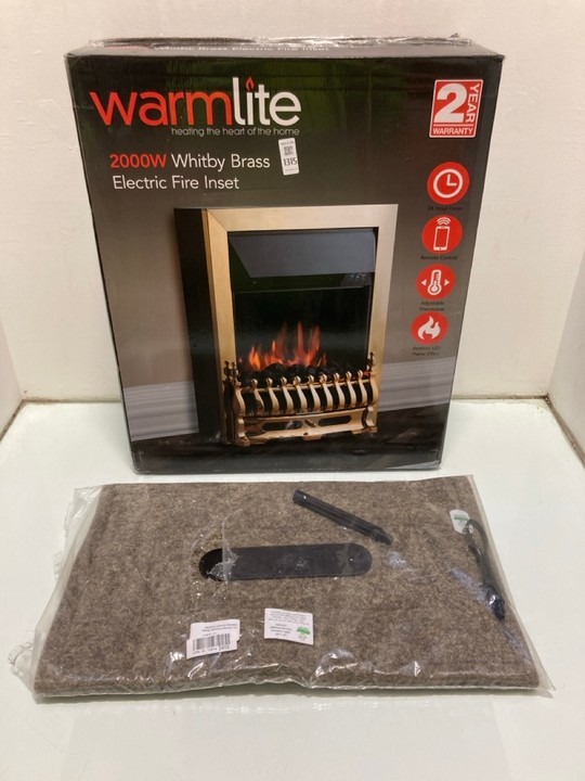 Lot 1315  
            Marchington SR15 - Parcel Delivery Only 

                
WARMLITE 2000W WHITBY BRASS ELECTRIC FIRE INSET TO INCLUDE 14 X 24" CHIMNEY SHEEP...