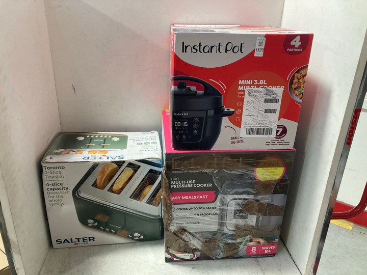 Lot 1329  
            Marchington SR15 - Parcel Delivery Only 

                
3 X ASSORTED APPLIANCES TO INCLUDE INSTANT POT MINI 3.8L MULTI COOKER IN BLACK: L...