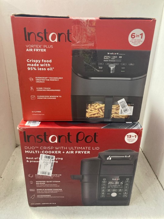 Lot 1332  
            Marchington SR15 - Parcel Delivery Only 

                
2 X INSTANT POT DUO CRISP WITH ULTIMATE LID MULTI COOKER + AIR FRYER IN BLACK - C...