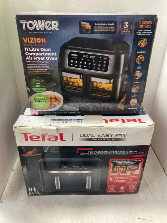 Lot 1333  
            Marchington SR15 - Parcel Delivery Only 

                
TEFAL DUAL EASY FRY AIR FRYER TO INCLUDE TOWER VIZION 11L DUAL COMPARTMENT AIR FR...