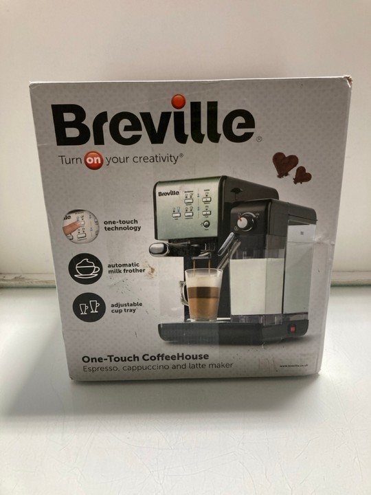 Lot 1354  
            Marchington SR15 - Parcel Delivery Only 

                
BREVILLE ONE TOUCH COFFEE HOUSE ESPRESSO MACHINE - ORIGINAL RRP £200: LOCATION - AR3