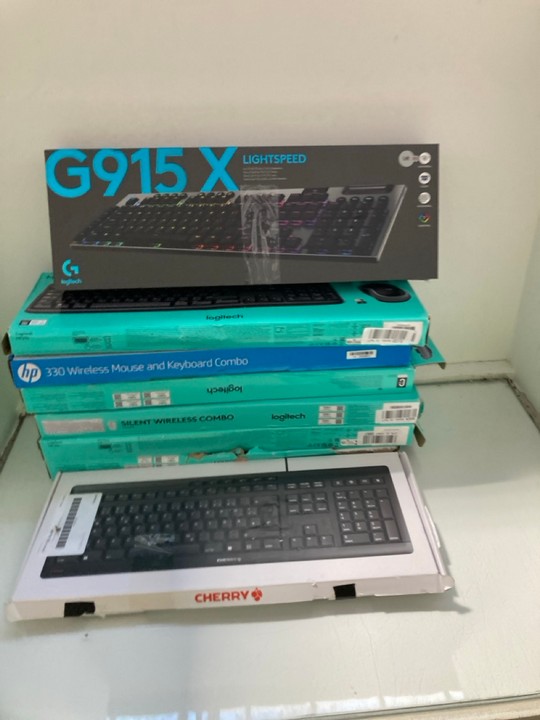 Lot 1375  
            Marchington SR15 - Parcel Delivery Only 

                
QTY OF ASSORTED KEYBOARDS TO INCLUDE LOGITECH SILENT WIRELESS COMBO KEYBOARD & MO...