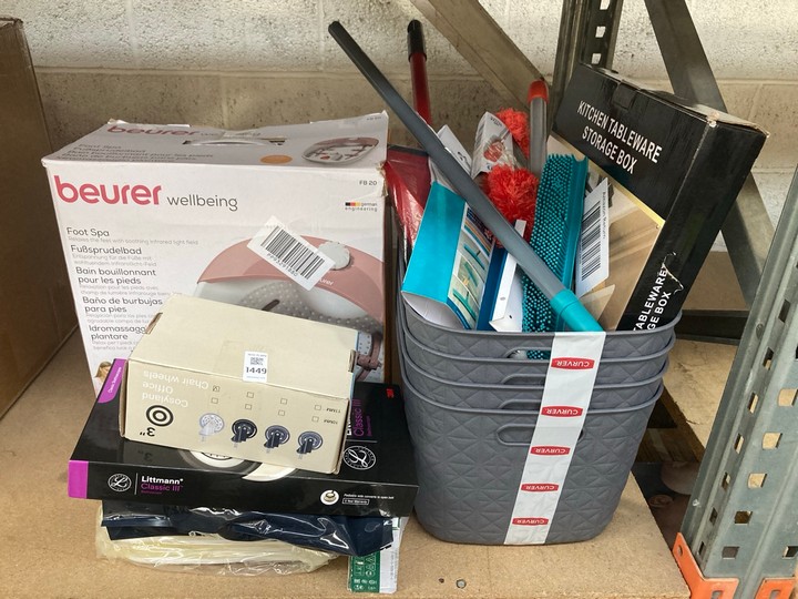 Lot 1449  
            Marchington SR15 - Parcel Delivery Only 

                
QTY OF ASSORTED ITEMS TO INCLUDE BEURER WELLBEING FOOT SPA: LOCATION - AR8