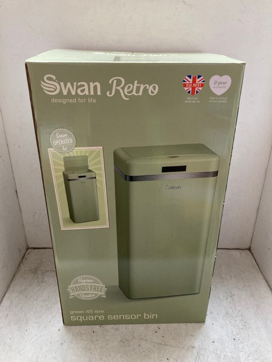 Lot 1467  
            Marchington SR15 - Parcel Delivery Only 

                
SWAN RETRO 45 LITRE SQUARE SENSOR BIN IN GREEN: LOCATION - AR9