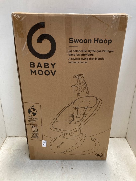 Lot 1472  
            Marchington SR15 - Parcel Delivery Only 

                
BABY MOOV SWOON HOOP MOTION BABY SWING ORIGINAL RRP: £150: LOCATION - AR10