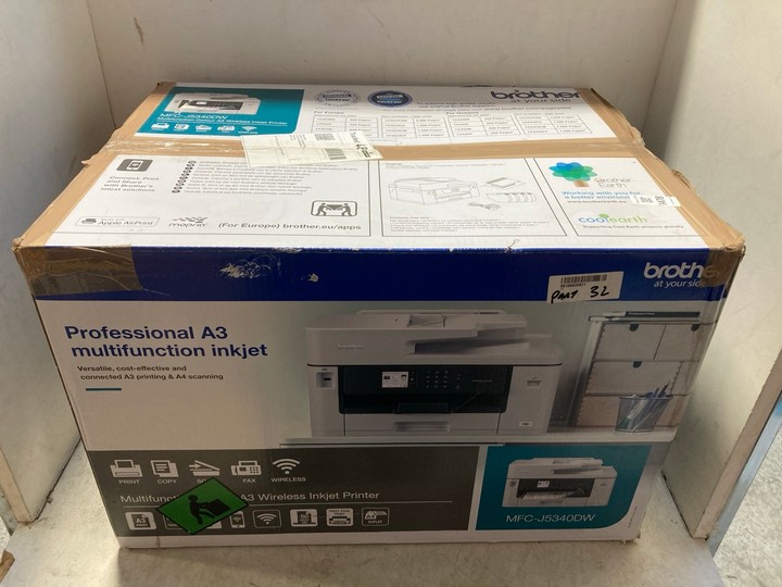 Lot 1478  
            Marchington SR15 - Parcel Delivery Only 

                
BROTHER MULTIFUNCTION COLOUR A3 WIRELESS INKJET PRINTER MODEL: MFC-J5340DW ORIGIN...
