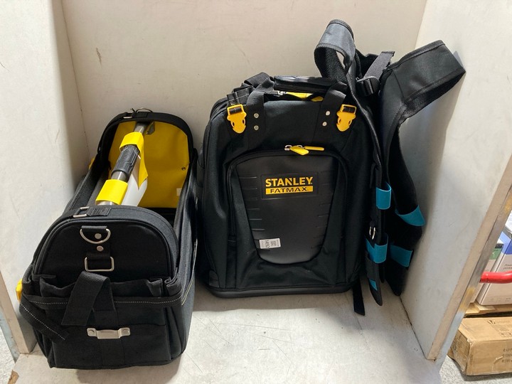 Lot 1492  
            Marchington SR15 - Parcel Delivery Only 

                
STANLEY FATMAX TOOL BACKPACK TO INCLUDE MAKITA TOOL VEST & STANLEY TOOL BAG: LOCA...
