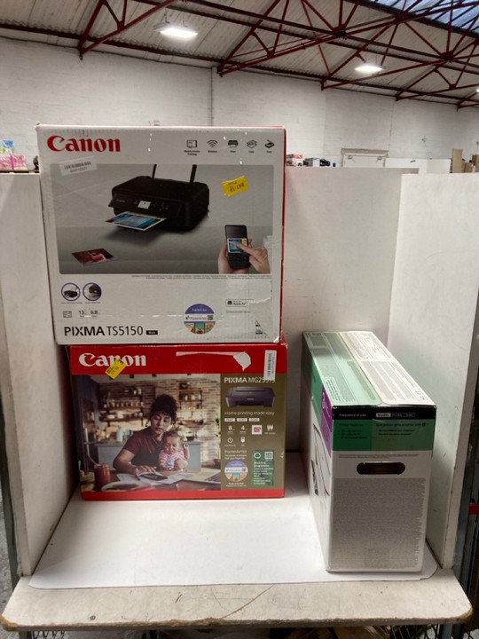 Lot 1496  
            Marchington SR15 - Parcel Delivery Only 

                
3 X ASSORTED PRINTERS TO INCLUDE CANON PIXMA MG2551S PRINTER: LOCATION - AR12