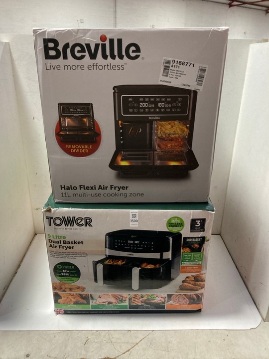 Lot 1500  
            Marchington SR15 - Parcel Delivery Only 

                
TOWER 9 LITRE DUAL BASKET AIR FRYER TO INCLUDE BREVILLE HALO FLEXI AIR FRYER: LOC...