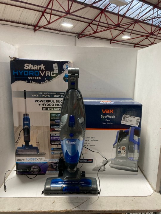 Lot 1504  
            Marchington SR15 - Parcel Delivery Only 

                
3 X ASSORTED APPLIANCES TO INCLUDE SHARK HYDRO VAC CORDED: LOCATION - AR12