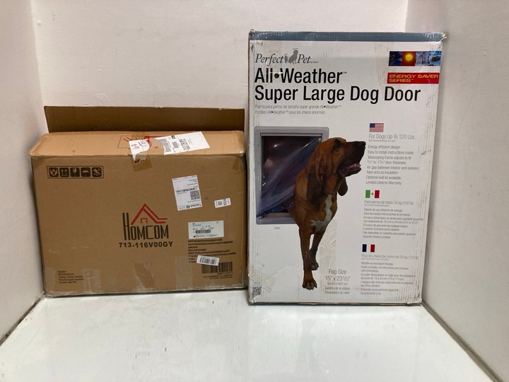 Lot 1554  
            Marchington SR15 - Parcel Delivery Only 

                
PERFECT PET ALL WEATHER SUPER LARGE DOG DOOR TO INCLUDE HOMCOM SHOWER CHAIR: LOCA...