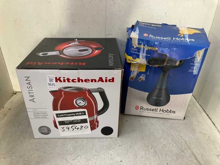 Lot 1615  
            Marchington SR15 - Parcel Delivery Only 

                
KITCHENAID ARTISAN 1.5L KETTLE TO ALSO INCLUDE RUSSELL HOBBS STEAM GENIE ORIGIN H...