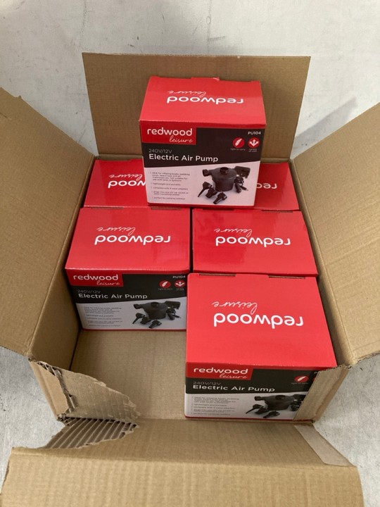Lot 1625  
            Marchington SR15 - Parcel Delivery Only 

                
BOX OF 6 X REDWOOD LEISURE ELECTRIC AIR PUMPS: LOCATION - A5T