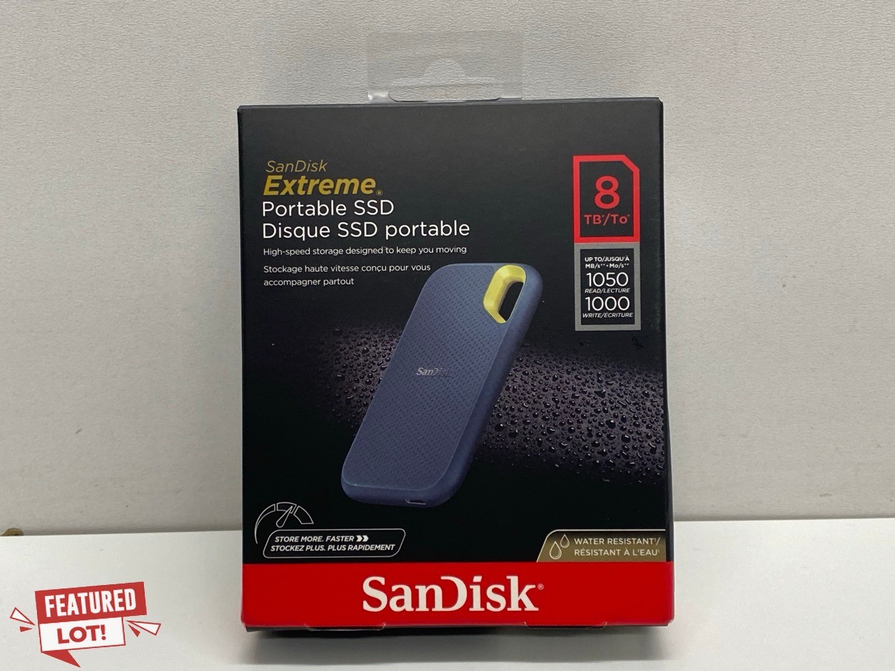 Lot 1007  
            Nationwide - Parcel Delivery Only 

                
SANDISK 8TB EXTREME PORTABLE SSD (ORIGINAL RRP - £660): MODEL NO SDSSDE61-8T00  [...