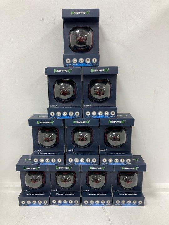Lot 129  
            Nationwide - Parcel Delivery Only 

                
SONPRE C1 POCKET SPEAKER IN BLACK WITH RED TRIM. (QUANTITY OF 10) [JPTM150096]. (...