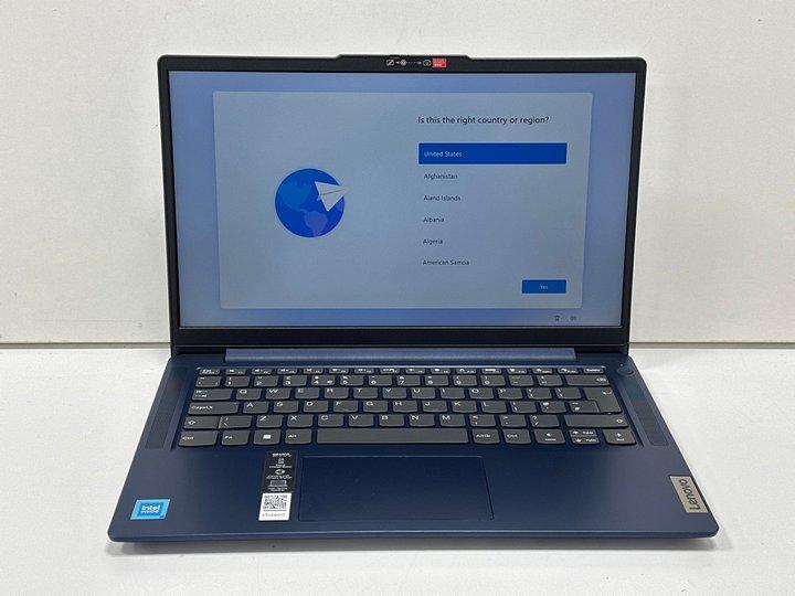Lot 68  
            Nationwide - Parcel Delivery Only 

                
LENOVO IDEAPAD SLIM 3 128 GB LAPTOP IN ABYSS BLUE: MODEL NO 14IAN8 (WITH BOX & MA...