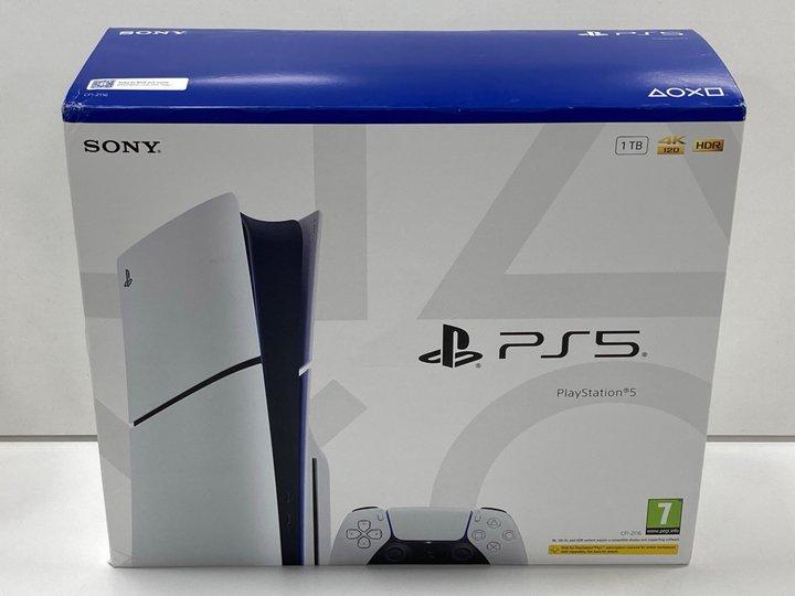 Lot 85  
            Nationwide - Parcel Delivery Only 

                
SONY PLAYSTATION 5 (SLIM) 1 TB GAMES CONSOLE (ORIGINAL RRP - £479) IN WHITE: MODE...