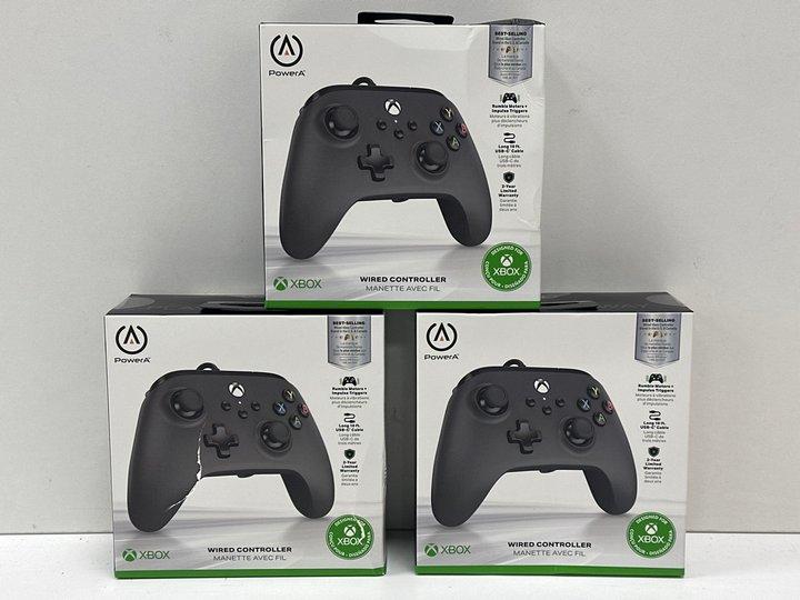 Lot 90  
            Nationwide - Parcel Delivery Only 

                
3 X POWER A XBOX WIRED CONTROLLER GAMES CONSOLE ACCESSORIES IN BLACK: MODEL NO XB...